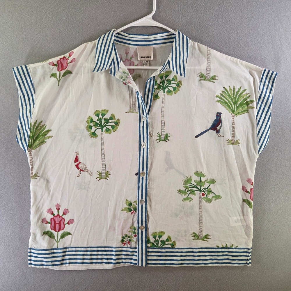 Industry Republic of Clothes Tropical Block Print Cotton Button Down Shirt XL